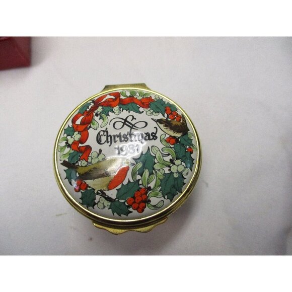 Enamel Box Halcyon Days Christmas 1981 Snuff Pill Jewelry English bilston - Picture 1 of 5